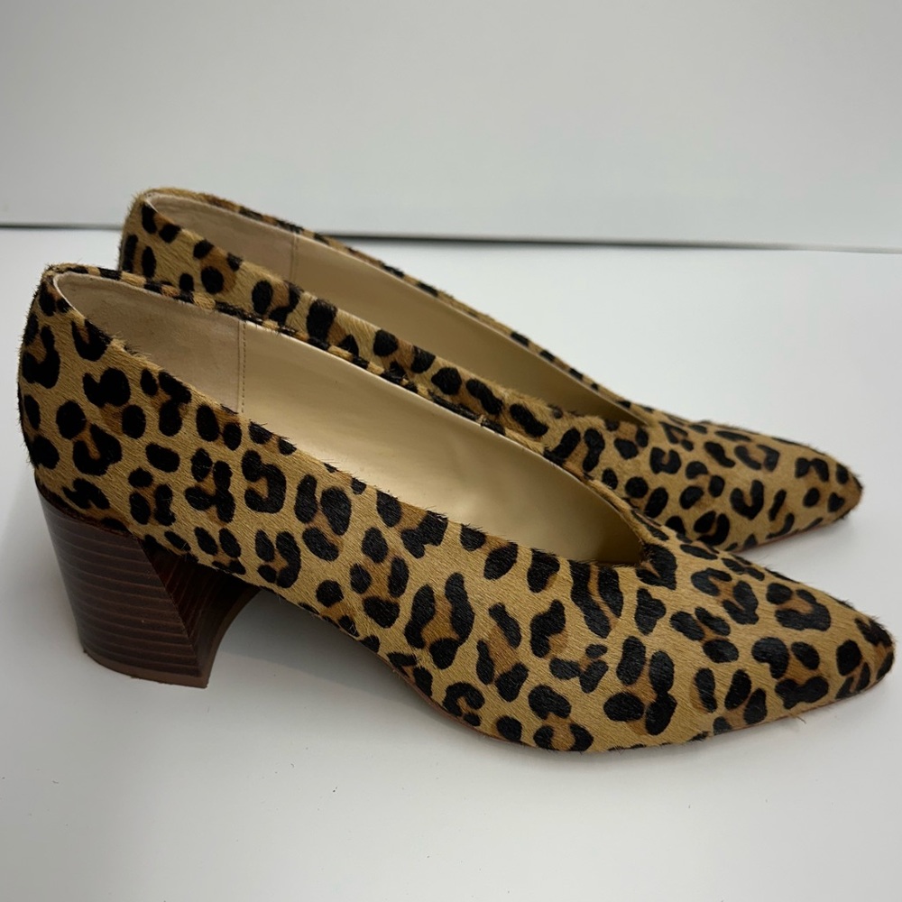 Zara Leopard Print Block Heel Pumps - Tan, Black - Picture 13 of 15